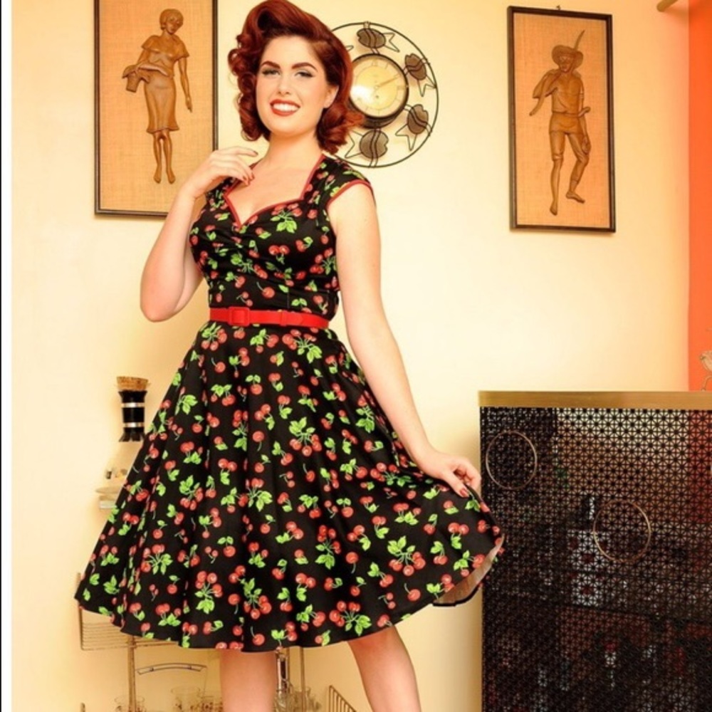Pinup Couture Cherry Print Heidi Dress Size Large